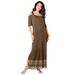 Plus Size Women's Ultrasmooth® Fabric Cold-Shoulder Maxi Dress by Roaman's in Chocolate Intricate Border (Size 26/28) Long Stretch Jersey