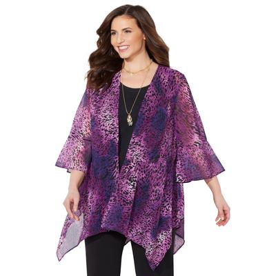 Plus Size Women's Seasonless Cascade Kimono by Catherines in Dark Violet Ombre Animal (Size 5X)