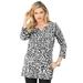 Plus Size Women's Three-Quarter Notch-Neck Soft Knit Tunic by Roaman's in Black White Animal Spots (Size 38/40) Long Shirt
