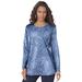 Plus Size Women's Long-Sleeve Crewneck Ultimate Tee by Roaman's in Sky Swirly Texture (Size 5X) Shirt