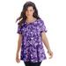 Plus Size Women's Swing Ultimate Tee with Keyhole Back by Roaman's in Violet Watercolor Rose (Size 6X) Short Sleeve T-Shirt