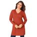 Plus Size Women's Long-Sleeve V-Neck Ultimate Tunic by Roaman's in Copper Red (Size 6X) Long Shirt