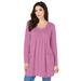 Plus Size Women's Long-Sleeve Two-Pocket Soft Knit Tunic by Roaman's in Mauve Orchid (Size 2X) Shirt