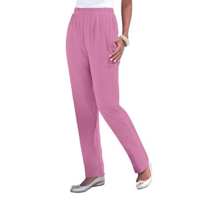 Plus Size Women's Plus Size Straight Leg Soft Knit Pull-On Pant by Roaman's in Mauve Orchid (Size 2X) Pull On Elastic Waist