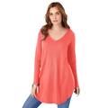 Plus Size Women's V-Neck Thermal Tunic by Roaman's in Sunset Coral (Size 30/32) Long Sleeve Shirt