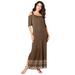 Plus Size Women's Ultrasmooth® Fabric Cold-Shoulder Maxi Dress by Roaman's in Chocolate Intricate Border (Size 34/36) Long Stretch Jersey