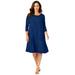 Plus Size Women's Three-Quarter Sleeve T-shirt Dress by Jessica London in Evening Blue (Size 28 W)
