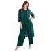 Plus Size Women's Three-Piece Lace Duster & Pant Suit by Roaman's in Emerald Green (Size 16 W) Duster, Tank, Formal Evening Wide Leg Trousers