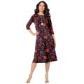 Plus Size Women's Ultrasmooth® Fabric Boatneck Swing Dress by Roaman's in Multi Block Print Floral (Size 30/32) Stretch Jersey 3/4 Sleeve Dress