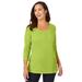 Plus Size Women's Stretch Cotton Scoop Neck Tee by Jessica London in Dark Lime (Size 14/16) 3/4 Sleeve Shirt