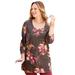 Plus Size Women's Poetry Tiered Tee by Catherines in Coffee Bean Painterly Floral (Size 2X)