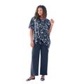 Plus Size Women's Asymmetrical Overlay Ultrasmooth® Fabric Top. by Roaman's in Navy Layered Leaves (Size 18/20)