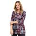 Plus Size Women's Suprema® 3/4 Sleeve V-Neck Tee by Catherines in Rich Burgundy Ikat Medallion (Size 6X)