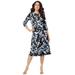 Plus Size Women's Ultrasmooth® Fabric Boatneck Swing Dress by Roaman's in Grey Flower Vine (Size 22/24)