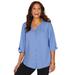 Plus Size Women's Georgette Buttonfront Tie Sleeve Cafe Blouse by Catherines in French Blue (Size 1XWP)