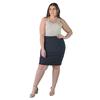 Plus Size Solid Color Elastic Waist Knee Length Pencil Skirt