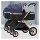 Twin Baby Pram Stroller Double Infant Stroller Toddler Stroller for Twins Side by Side,Foldable Double Seat Tandem Stroller High Landscape Reversible Easy Foldable Pushchair (Color : Blue)
