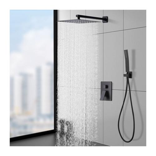 Unterputz Duschsystem Schwarz Duschset Regendusche Duscharmatur aus Messing 12 Zoll Kopfbrause