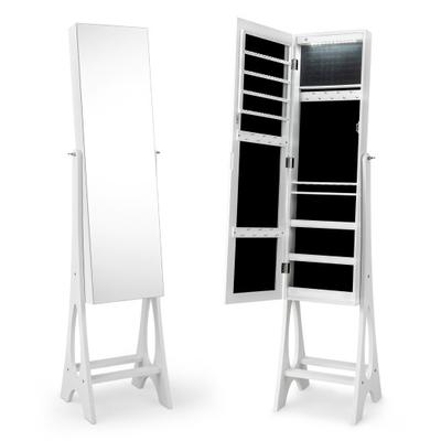 Costway Freestanding Jewelry Cabinet Armoire Organizer with Bevel Edge Mirror-White