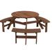 6 Person Wood Picnic Table Outdoor Round Picnic Table with 3 Built-in Benches Umbrella Hole Outside Table and Bench Set for Garden Backyard Porch Patio 1720lb Capacit - Brown