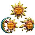 BVLFOOK Sun Face Metal Wall Art Decor Outdoor Indoor Sun Moon Star Metal & Glass Hanging Wall Patio Decorations for Outdoor Living Room Bedroom Garden Porch Fence Balcony Set of 3 9 inch Large