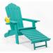 AngLink Folding Adirondack Chair with Pullout Ottoman Fire Pit Chair with Cup Holder for Outdoor Patio Garden Backyard Green
