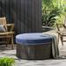 Navagio Wicker Outdoor Ottoman with Cushion Brown and Navy Blue