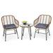 Vicamelia 3PCS Patio Rattan Bistro Set Coffee Table with Armchair for Garden Patio Poolside Gray Cushion