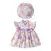 TAIAOJING Girls Short Sleeve Dress Summer Romper Ruffle Fly Sleeve Rabbit Print Baby Dress With Baby Cap Cute Sundress 6-12 Months