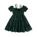 Qtinghua Toddler Baby Girls Summer A-line Dress Short Sleeve Off-Shoulder Spaghetti Straps Casual Loose Pleated Dress