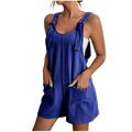 Womens Half Shorts Jumpsuit Clearance Solid Bib Pants Coverall Bodysuit One-Piece Leotard Womens Denim Shorts Crop Pants for Women Casual Summer Boho Jumpsuit for Women Blue L