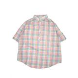 Short Sleeve Button Down Shirt: Pink Plaid Tops - Kids Girl's Size 15