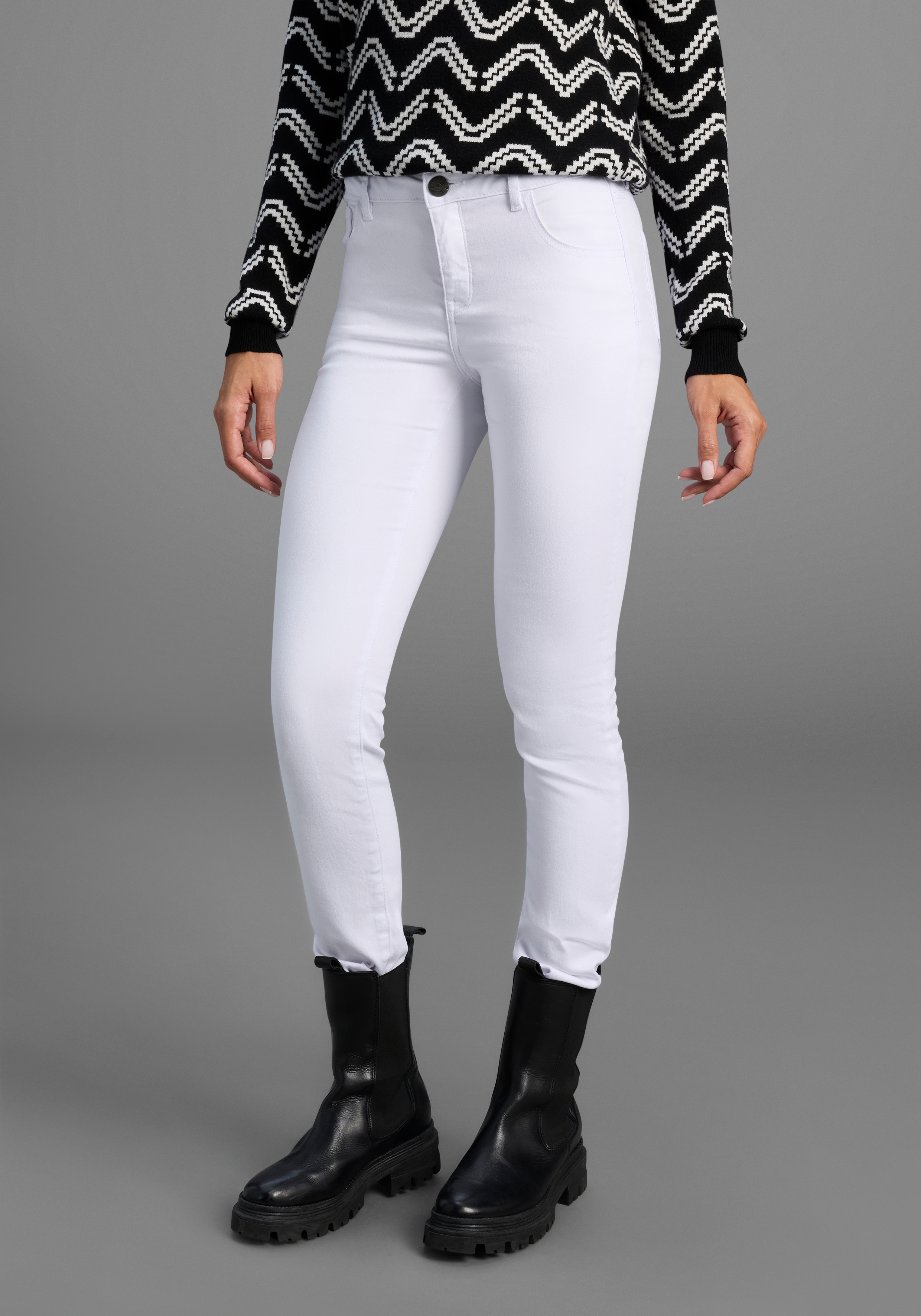Skinny-fit-Jeans ARIZONA "Ultra-Stretch", Damen, Gr. 23, K + L Gr, weiß, Denim/Jeans, Obermaterial: 65% Baumwolle, 33% Polyester, 2% Elasthan, Basic, extraeng lang, Jeans, extra-enger Beinverlauf, normale Leibhöhe, mit Eingrifftaschen