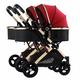 Twins Baby Stroller for Newborn, Double Baby Pram Stroller for Infant and Toddler Can Sit Lie Detachable Baby Carriage Pushchair Trolley Portable Strollers with Mosquito Net (Color : Red)