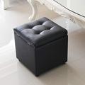 MSM Furniture Ottoman Footstool Storage, Living room Bedroom Shoe bench Faux leather Box seat Toy box Pouffe chair stool-Black 40x40x40cm