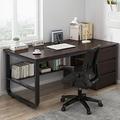 FAANAS Computer Desk with Storage Shelves and 3 Drawers Modern Simple Style Desk Home Office Workstation Writing Desk(47 Inch, Black Walnut)