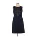 Ellen Tracy Cocktail Dress - Sheath Crew Neck Sleeveless: Blue Print Dresses - Women's Size 8