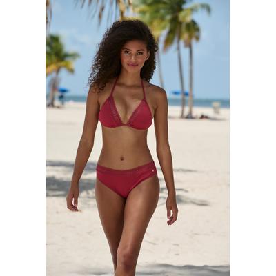 Triangel-Bikini-Top S.OLIVER "Aiko", Damen, Gr. 38, Cup A/B, rot (rostrot), Microfaser, Polyamid, Microfaser, unifarben, Bikini-Oberteile, mit Häkeloptik Image