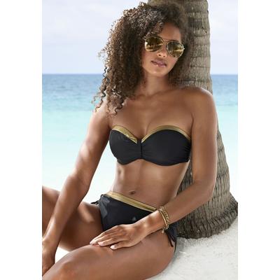 Bügel-Bandeau-Bikini-Top LASCANA "Elodie", Damen, Gr. 34, Cup D, gold (schwarz, goldfarben), Recycling-Polyamid, unifarben mit Farbeinsatz, Bikini-Oberteile, mit trendigem Materialeinsatz Image