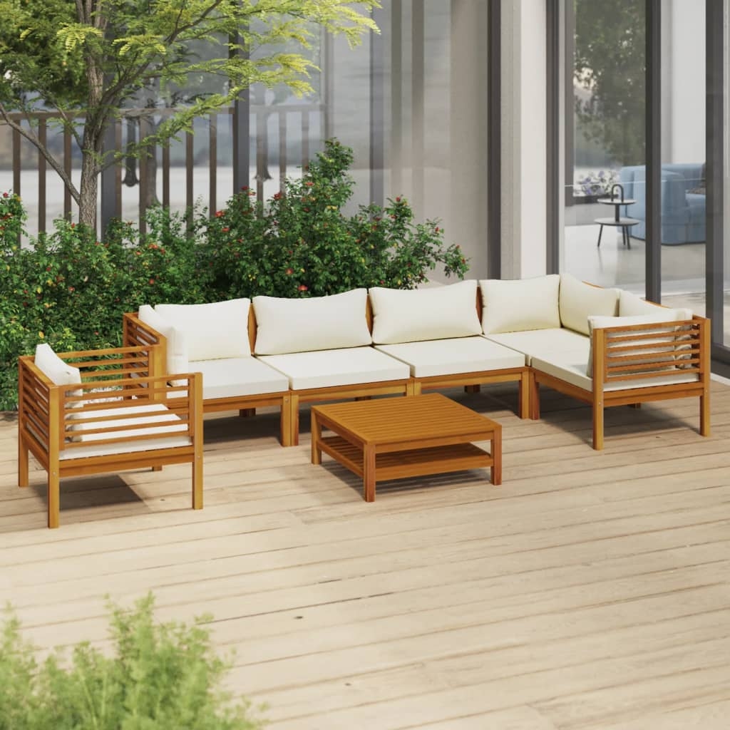 vidaXL 7-tlg. Garten-Lounge-Set mit Creme Kissen Massivholz Akazie Image