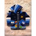 Boy/ Baby/Children/Kids Navy Blue Fleece Lined/Hood-Knitted Cardigan/Sweater/Jacket/Coat | Fleece Lined With Hand Embroidered Applications