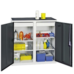 PROREGAL Werkzeugschrank mit 2 Türen, HxBxT 100x100x50cm, 2 Schubladen & 4 Fachböden, Lichtgrau/Anthrazitgrau, Lagerschrank Metallschrank Image