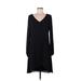 White House Black Market Casual Dress - A-Line V Neck Long sleeves: Black Print Dresses - Women's Size 6