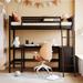 Twin Size Loft Bed with Shelves and Desk, Wooden Loft Bed with Desk and Slats for Kids, Girls and Boys