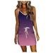 zuwimk Dresses For Women Women s Summer Striped Short Sleeve T Shirt Dress Casual Tie Waist with Pockets Purple XL