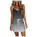 zuwimk Dresses For Women Women s Summer Striped Short Sleeve T Shirt Dress Casual Tie Waist with Pockets Gray XL