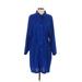 Calvin Klein Casual Dress - Shirtdress Collared 3/4 sleeves: Blue Print Dresses - Women's Size P
