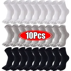 10 pièces = 5 paires de chaussettes confortables à cinq doigts pour hommes, chaussettes à bout Tabi en coton, respirantes, pour sport, course à pied, noires et blanches, longues