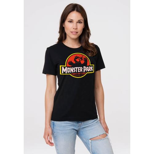 T-Shirt LOGOSHIRT ""Sesamstrasse Krümelmonster Monster Park"" Gr. S, schwarz Damen Shirts mit coolem Print