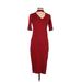 G.I.L.I. Casual Dress - Midi Mock Short sleeves: Red Print Dresses - Women's Size 2X-Small